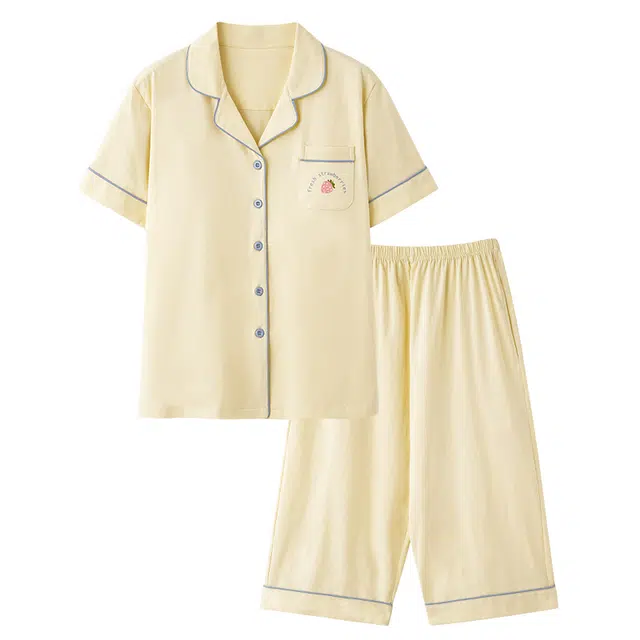 睦隆世家 带胸垫短袖七分裤薄款休闲可外穿家居服睡衣套装 女款