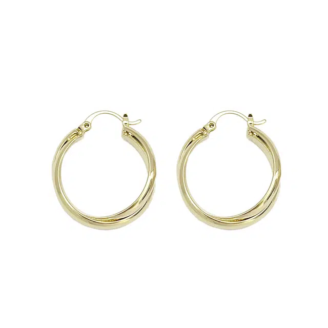 双生恋 金色交叉缠绕素圈小众设计感百搭时尚精致日常通勤耳饰轻奢高级感 铜 耳环 女款