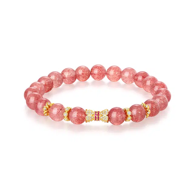 金六福吉祥 新中式国潮 樱花粉粉奶油风闪耀小蛮腰造型小众设计 温柔可爱招桃花百搭显白#好运天然 草莓晶 水晶手串 女款