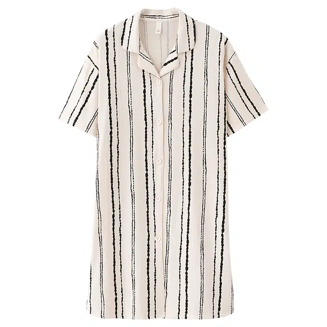 俏佳人 纯棉柔软亲肤透气基础慵懒翻领休闲短袖家居服睡裙 女款