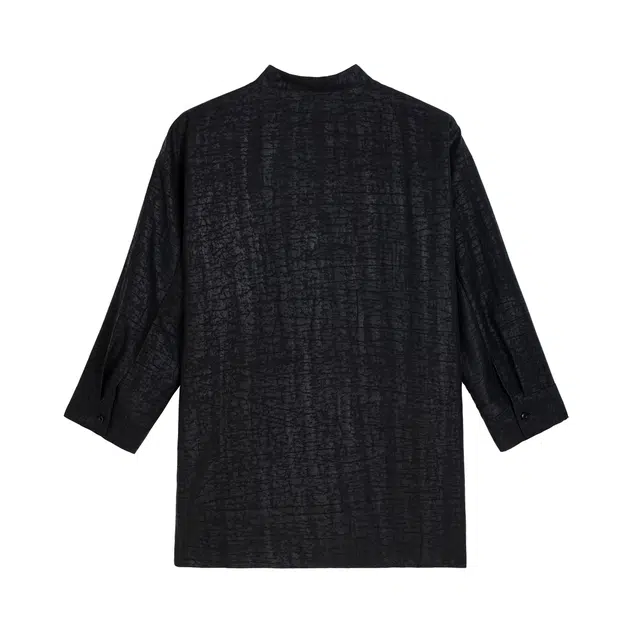 丹宁哲学 百搭落肩吸湿透气纯色时尚舒适宽松立领七分袖衬衫 男款