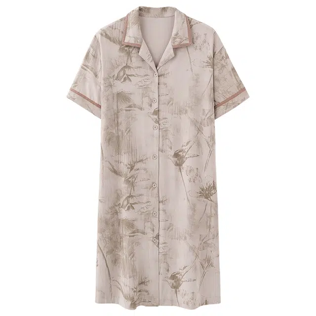 俏佳人 柔软亲肤纯棉透气基础翻领休闲短袖慵懒家居服睡裙 女款