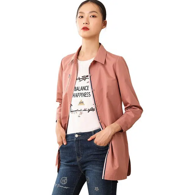 乔万尼 直筒简约纯色长袖通勤风衣 女款