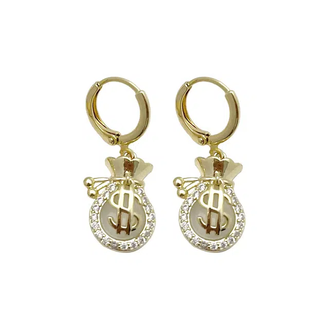 双生恋 来财来财 新中式钱袋子福袋耳扣小众设计感百搭时尚精致日常通勤约会耳饰轻奢高级感 铜 耳环 女款