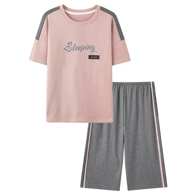 睦隆世家 纯棉薄款短袖舒适休闲家居服可外穿睡衣套装 女款