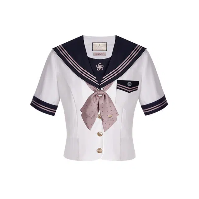 花铃太太 夏季 海军领上衣修身显瘦学院风短袖衬衫 女款