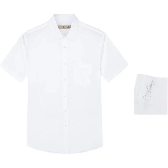 才子 修身透气白色纯色短袖方领短袖衬衫 女款