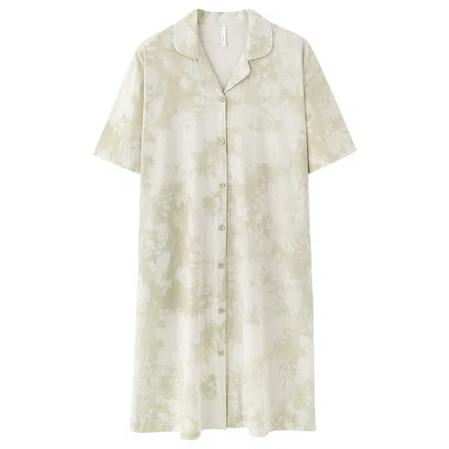 俏佳人 纯棉亲肤透气柔软基础翻领休闲短袖慵懒家居服睡裙 女款