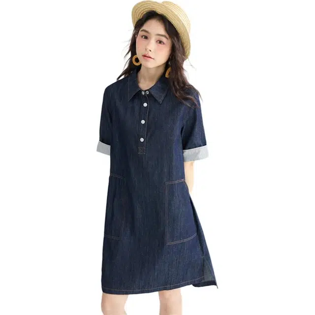 佐丹奴 拼接翻领时尚舒适短袖连衣裙 女款