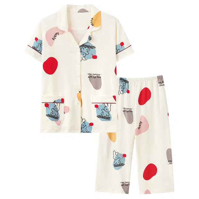 睦隆世家 短袖七分裤薄款甜美休闲家居服睡衣套装 女款