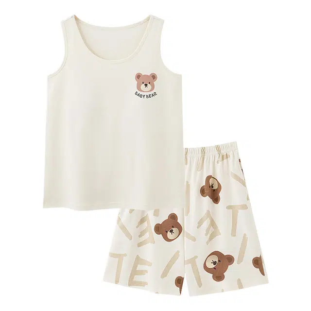 睦隆世家 背心无袖短裤带胸垫防凸点一体家居服大码睡衣套装 女款