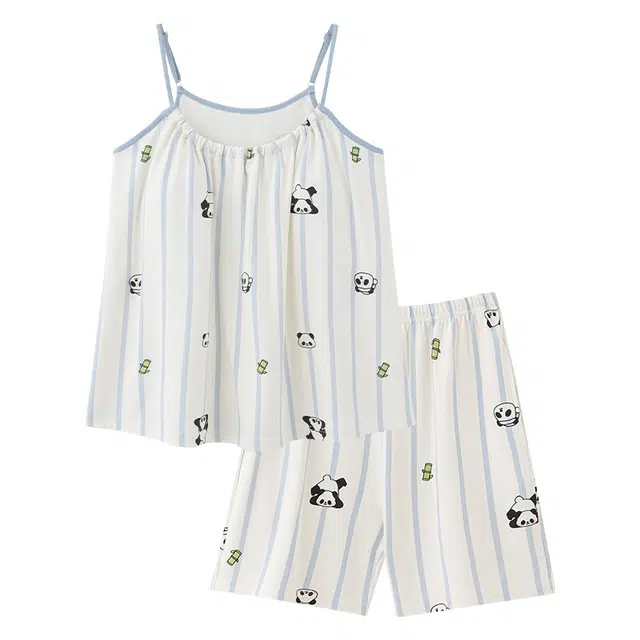 睦隆世家 吊带纯棉带胸垫韩版舒适休闲家居服睡衣套装 女款