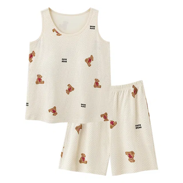 睦隆世家 纯棉无袖背心短裤带胸垫防凸点一体舒适休闲家居服睡衣套装 女款