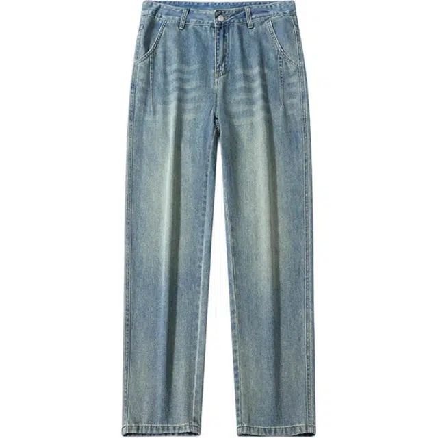 独驰 做旧复古宽松潮流美式设计感百搭时尚锥型直筒裤牛仔裤 男女同款