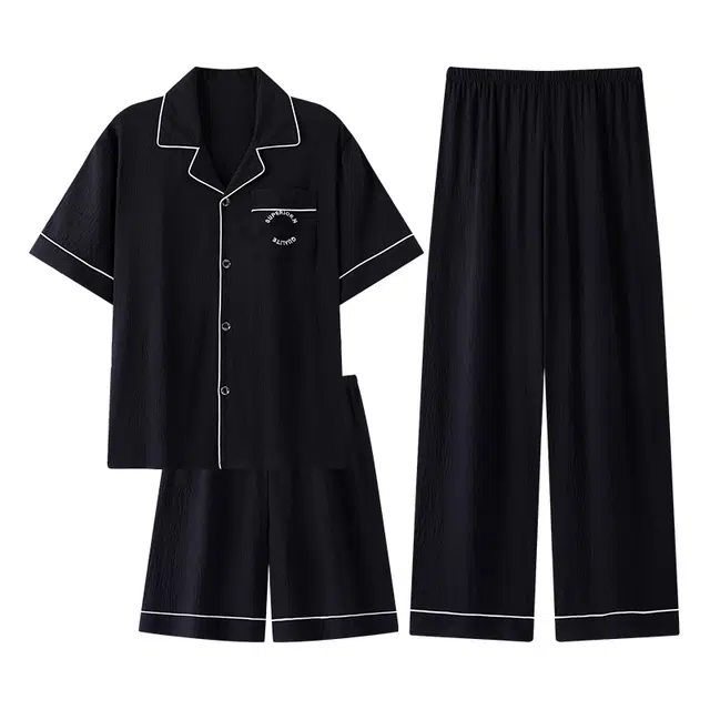 顶瓜瓜 翻领短袖简约舒适可外穿家居服睡衣套装 男款