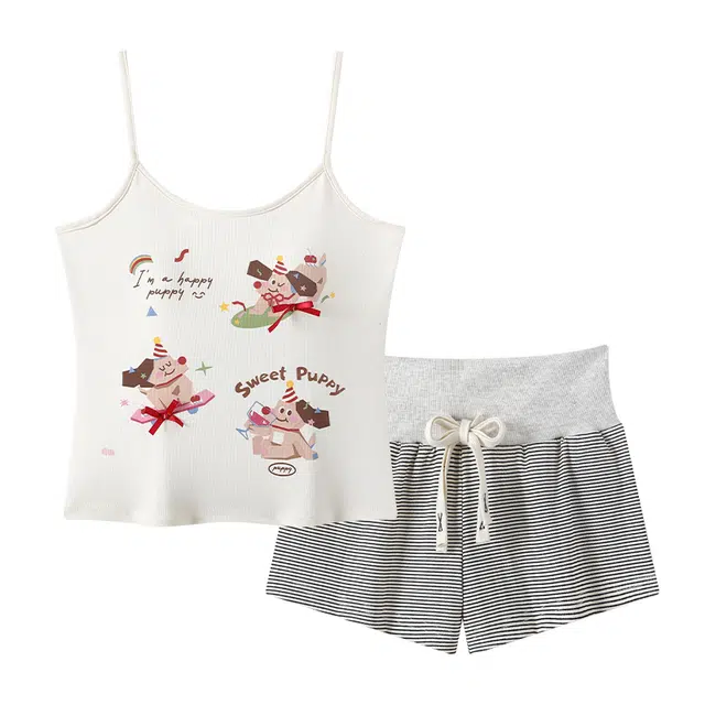 顶瓜瓜 吊带小狗图案简约舒适可外穿家居服睡衣套装 女款