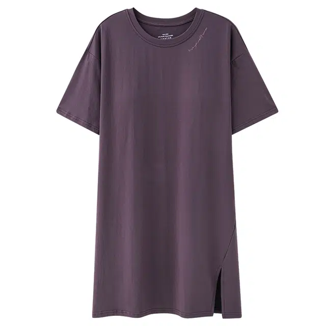 俏佳人 带胸垫垂感柔软亲肤透气纯色休闲短袖慵懒圆领家居服睡裙 女款