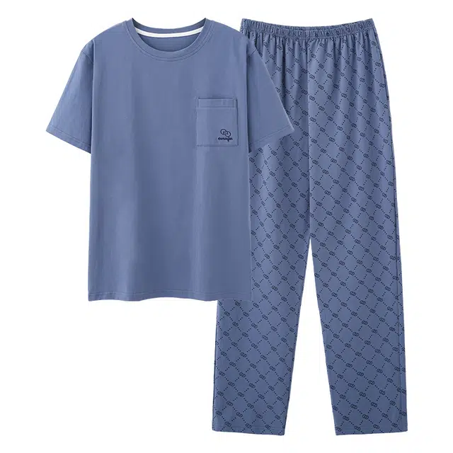 睦隆世家 舒适纯棉短袖长裤家居服简约睡衣套装 男款