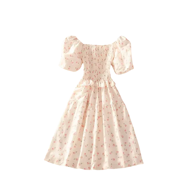 识恩 法式碎花泡泡收腰甜美清新小个子短袖连衣裙 女款