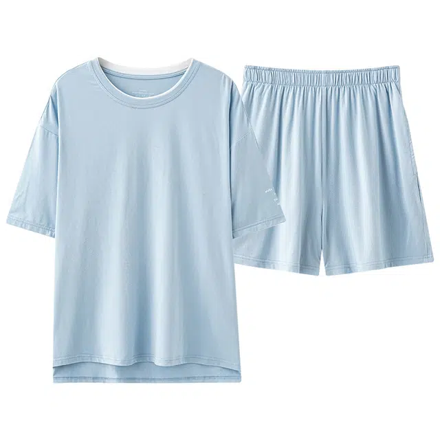 俏佳人 带胸垫垂感圆领柔软纯色亲肤透气基础休闲短袖慵懒家居服睡衣套装 女款