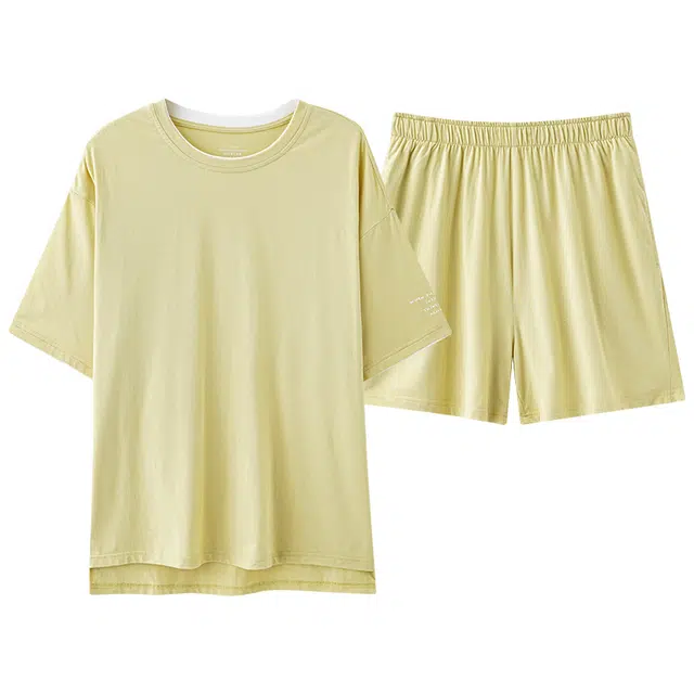 俏佳人 带胸垫垂感柔软亲肤透气基础休闲短袖慵懒圆领家居服睡衣套装 女款