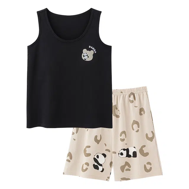 睦隆世家 无袖短裤带胸垫防凸点一体家居服大码睡衣套装 女款