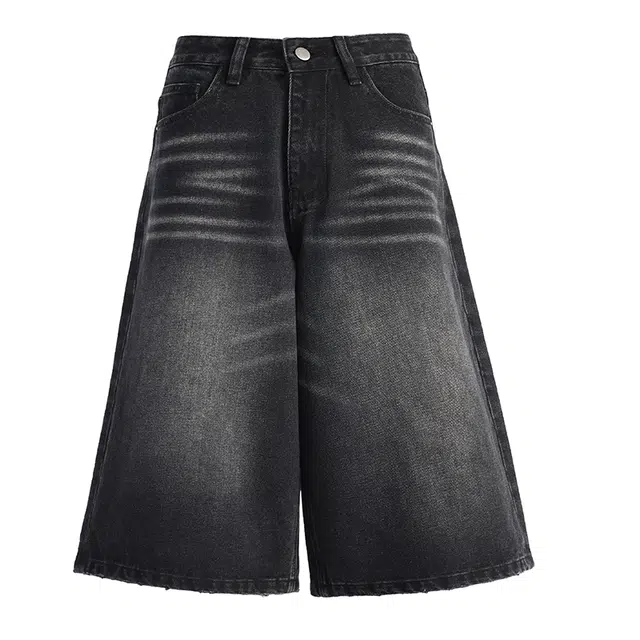 拾籍 复古气质百搭纯色休闲七分裤牛仔短裤 女款