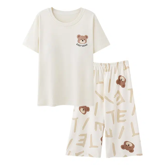 睦隆世家 纯棉薄款短袖休闲舒适可外穿家居服睡衣套装 女款