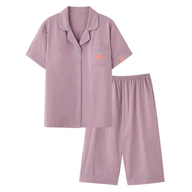 睦隆世家 带胸垫短袖七分裤薄款舒适休闲可外穿家居服睡衣套装 女款