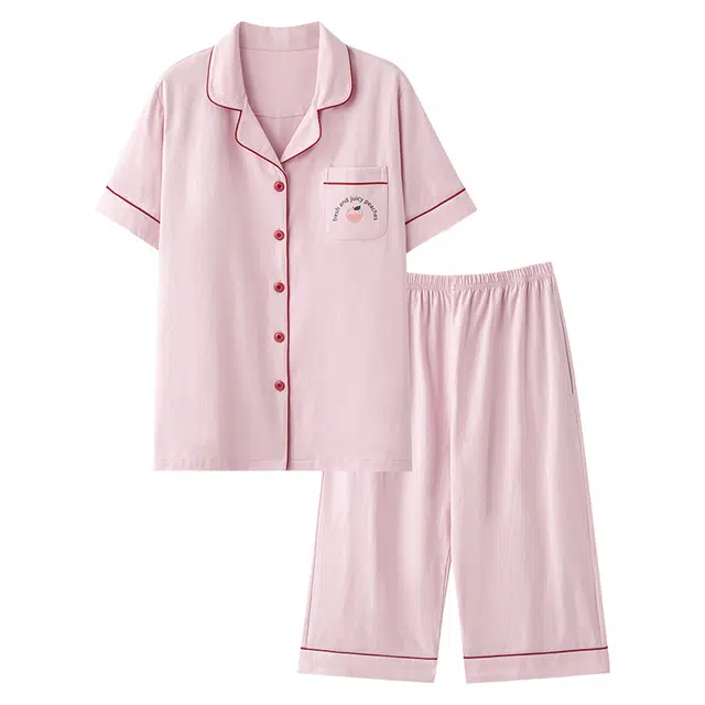 睦隆世家 带胸垫短袖七分裤薄款休闲舒适可外穿家居服睡衣套装 女款