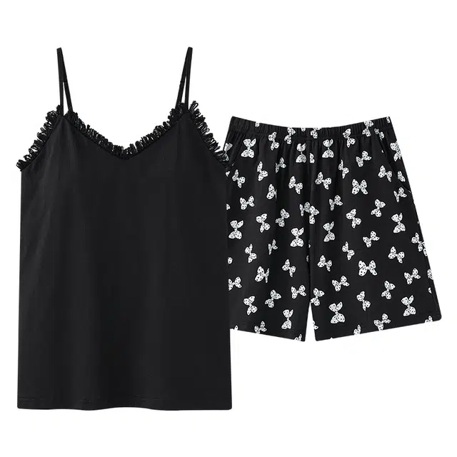 俏佳人 带胸垫垂感柔软亲肤透气休闲吊带背心慵懒家居服睡衣套装 女款