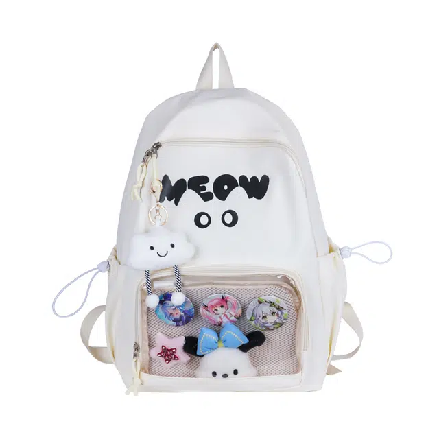 草丛喵喵喵 韩版可爱森系清新透明大容量 尼龙 双肩包 男女同款情侣款 多色