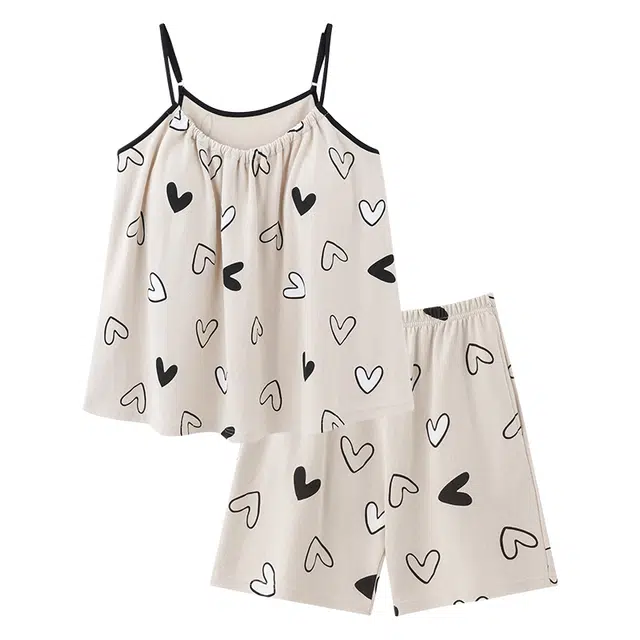 睦隆世家 吊带带胸垫短裤韩版舒适休闲家居服可外穿睡衣套装 女款