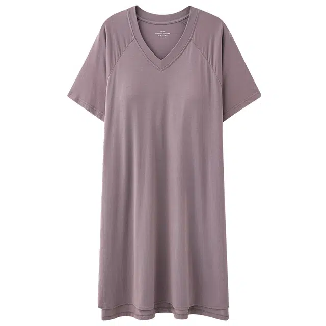 俏佳人 带胸垫垂感柔软亲肤透气纯色休闲短袖慵懒家居服睡裙 女款