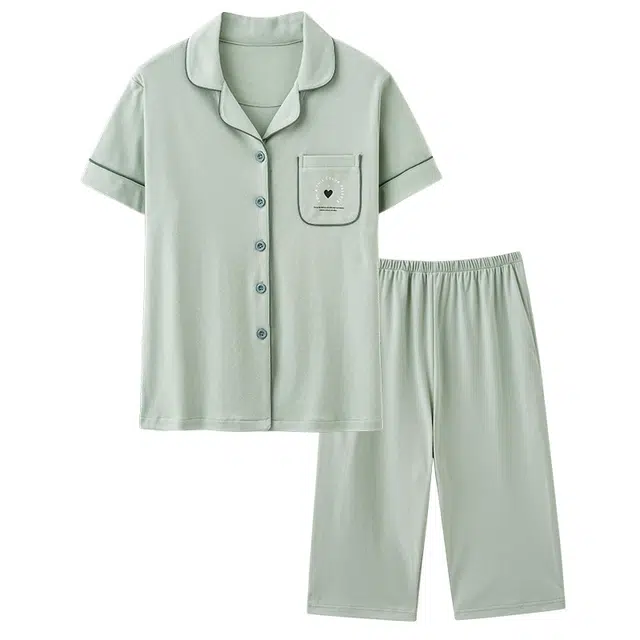 睦隆世家 纯棉短袖七分裤薄款甜美休闲家居服睡衣套装 女款