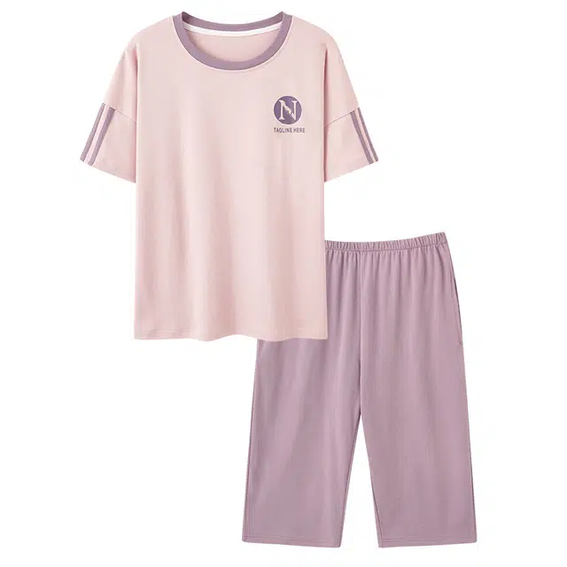 睦隆世家 纯棉薄款短袖舒适家居服可外穿睡衣套装 女款