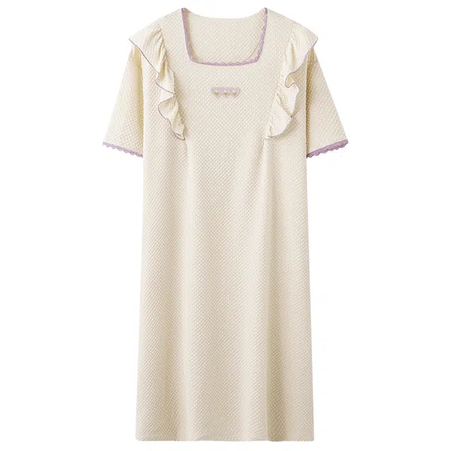 俏霓桐 薄款甜美可爱简约爱心大方休闲短袖公主风舒适透气家居服可外穿夏季睡裙 女款