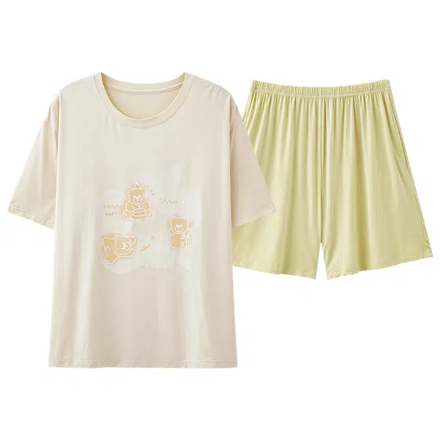 俏佳人 带胸垫垂感简约柔软亲肤透气基础休闲短袖慵懒家居服睡衣套装 女款