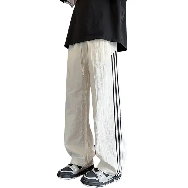 哲源 美式复古高街潮流百搭直筒裤子侧边三条杠设计感无性别显高显瘦长裤运动速干宽松休闲裤 男女同款