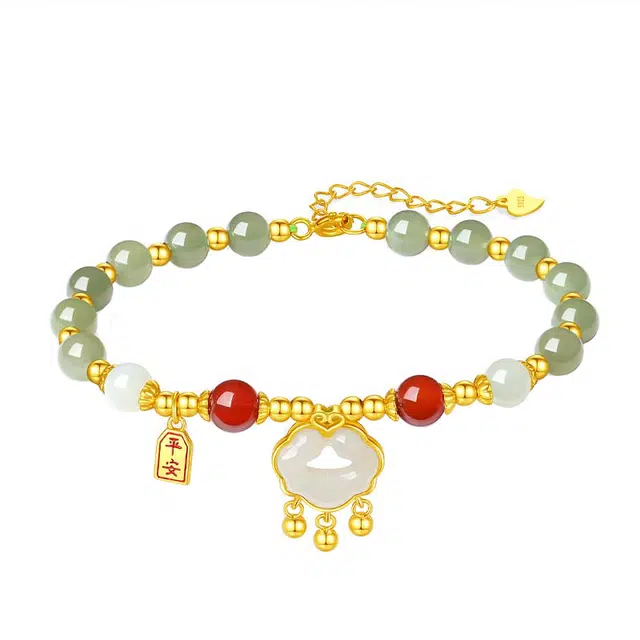 【平安喜乐】 潮宏基 转运锁 新中式国潮 精致轻奢小众 福牌流苏 逢考必过招财纳福礼盒品#好运 玉髓 手链 女款