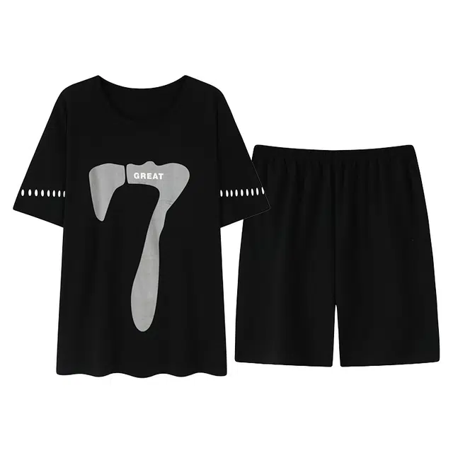 俏薇妮 高级感短袖简约家居服舒适透气休闲凉感可外穿睡衣套装 男款