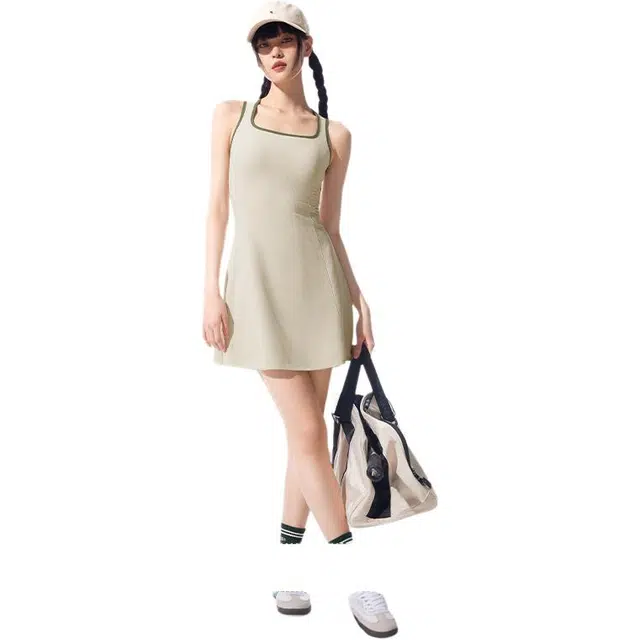 半练 收腰显瘦凉感撞色方领休闲风无袖连衣裙 女款