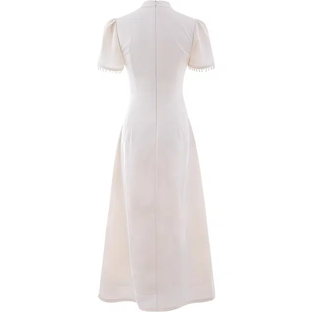 识恩 新中式纯色立领镂空提花盘扣设计服饰短袖连衣裙 女款