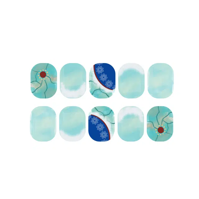 饰田  藏语 松石雪域  短方绿松蓝晕染 国风  藏族文化穿戴甲五分钟美甲