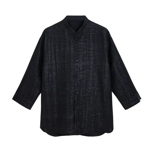 丹宁哲学 百搭落肩吸湿透气纯色时尚舒适宽松立领七分袖衬衫 男款