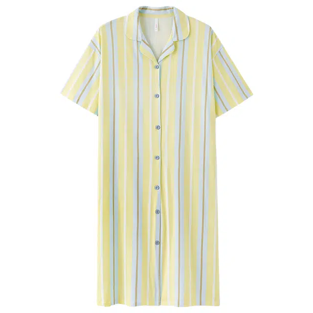 俏佳人 纯棉柔软亲肤透气基础家居服翻领休闲短袖慵懒睡裙 女款