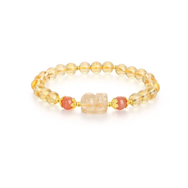 【戴它积财聚宝】 金六福吉祥 新中式国潮风纳福吞金兽祥瑞貔貅财运亨通转运珠 高级轻奢小众设计#好运天然 黄水晶 手串 女款