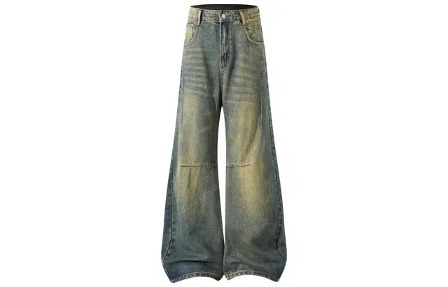 美式高街复古潮流纯色基础款弯刀裤 宽松舒适休闲百搭牛仔裤 男女同款