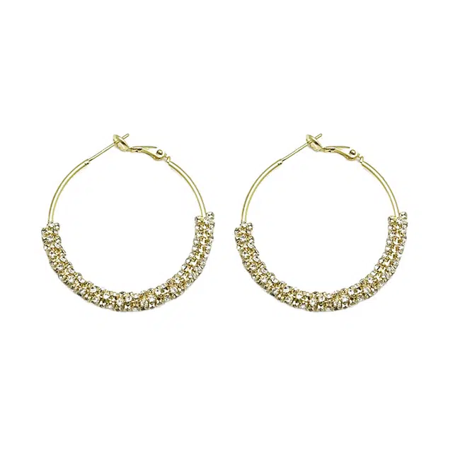 双生恋 欧美风镶钻夸张大耳圈小众设计感百搭时尚精致日常通勤约会耳饰轻奢高级感 铜 耳环 女款