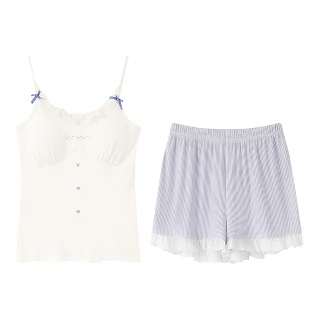 向薇 无袖吊带甜美带胸垫可爱可外穿家居服睡衣套装 女款